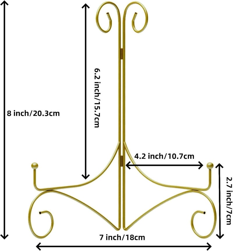 SVENJBB Gold Iron Plate Stand, 8 Inch Plate Holder for Display, Small Metal Plate Display Stands for Cookbook, Picture Frame, Photo, Decorative Plates (8 Inch, 2 Pack) - Image 5